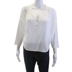 Sunny Women Tunic White V-Neck 3/4 Sleeve Cotton Boho Size 0